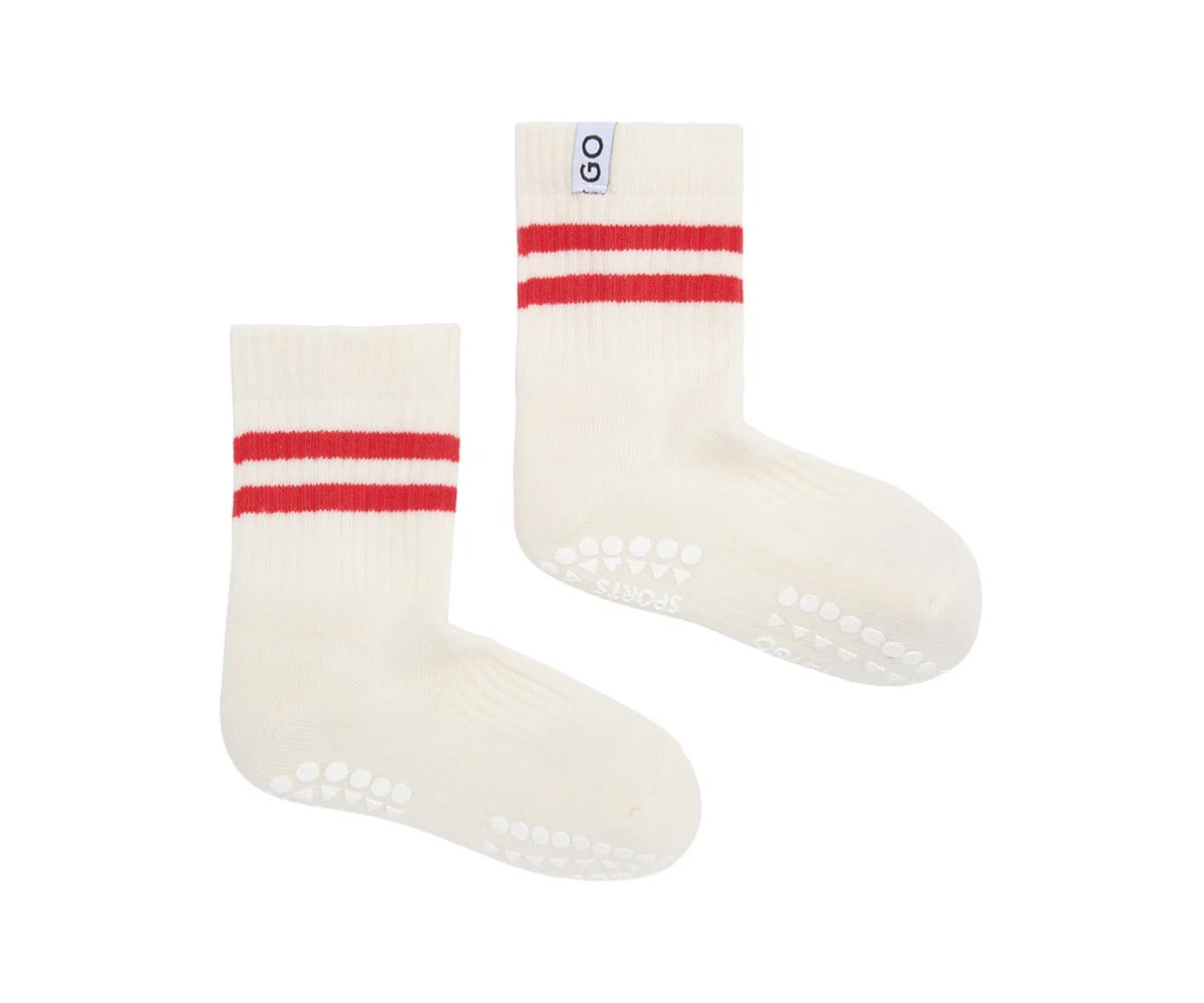 Pack de 3 pares de meias antiderrapantes GoBabyGo Sport em algodão orgânico, cor vermelho, com pontos na sola