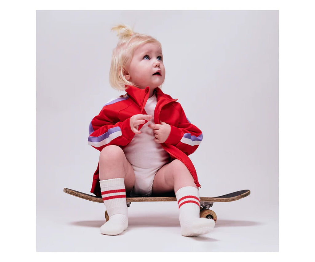 Pack de 3 pares de meias antiderrapantes GoBabyGo Sport em algodão orgânico, cor vermelho, com pontos na sola