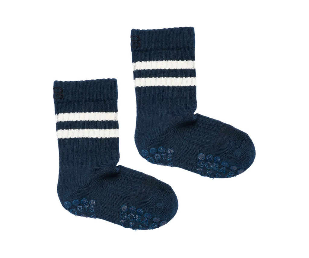 Pack de 3 pares de meias antiderrapantes GoBabyGo Sport em algodão orgânico, cor azul marinho, com pontos na sola