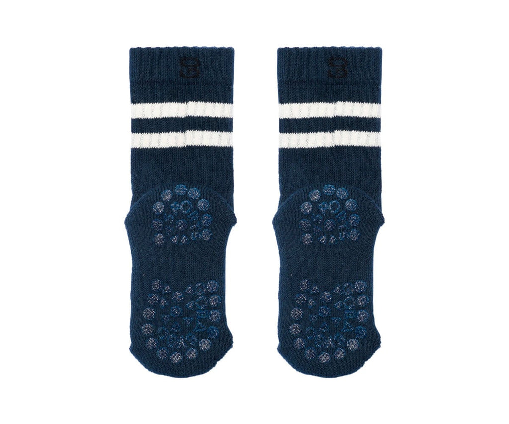 Pack de 3 pares de meias antiderrapantes GoBabyGo Sport em algodão orgânico, cor azul marinho, com pontos na sola