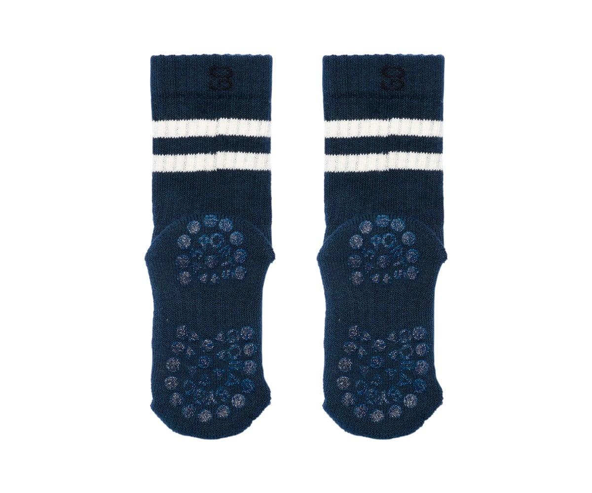 Pack de 3 pares de meias antiderrapantes GoBabyGo Sport em algodão orgânico, cor azul marinho, com pontos na sola