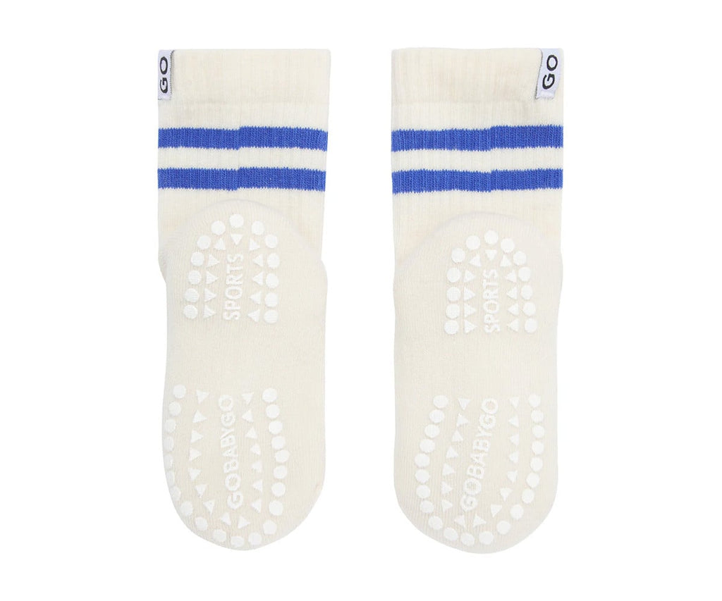 Pack de 3 pares de meias antiderrapantes GoBabyGo Sport em algodão orgânico, cor azul, com pontos na sola