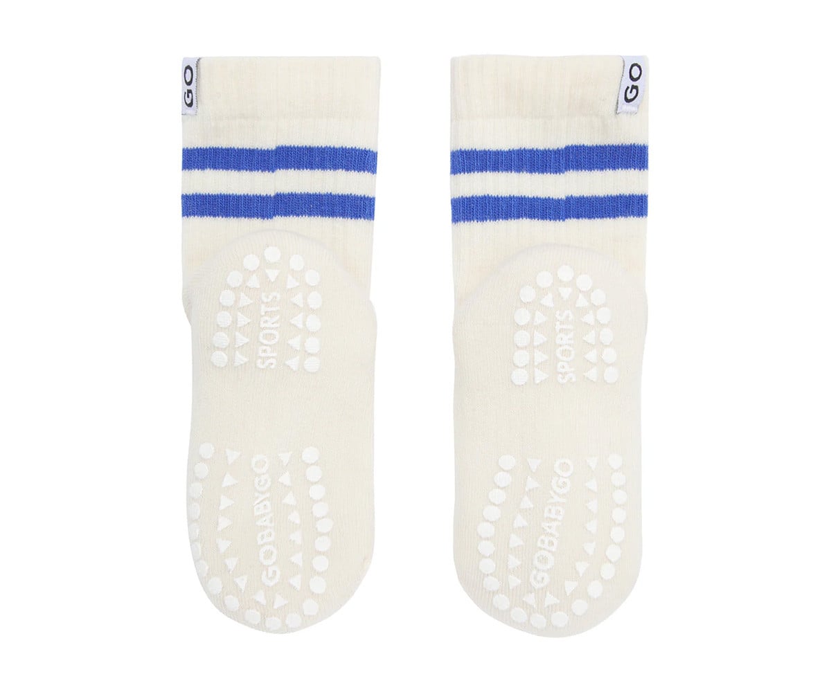 Pack de 3 pares de meias antiderrapantes GoBabyGo Sport em algodão orgânico, cor azul, com pontos na sola