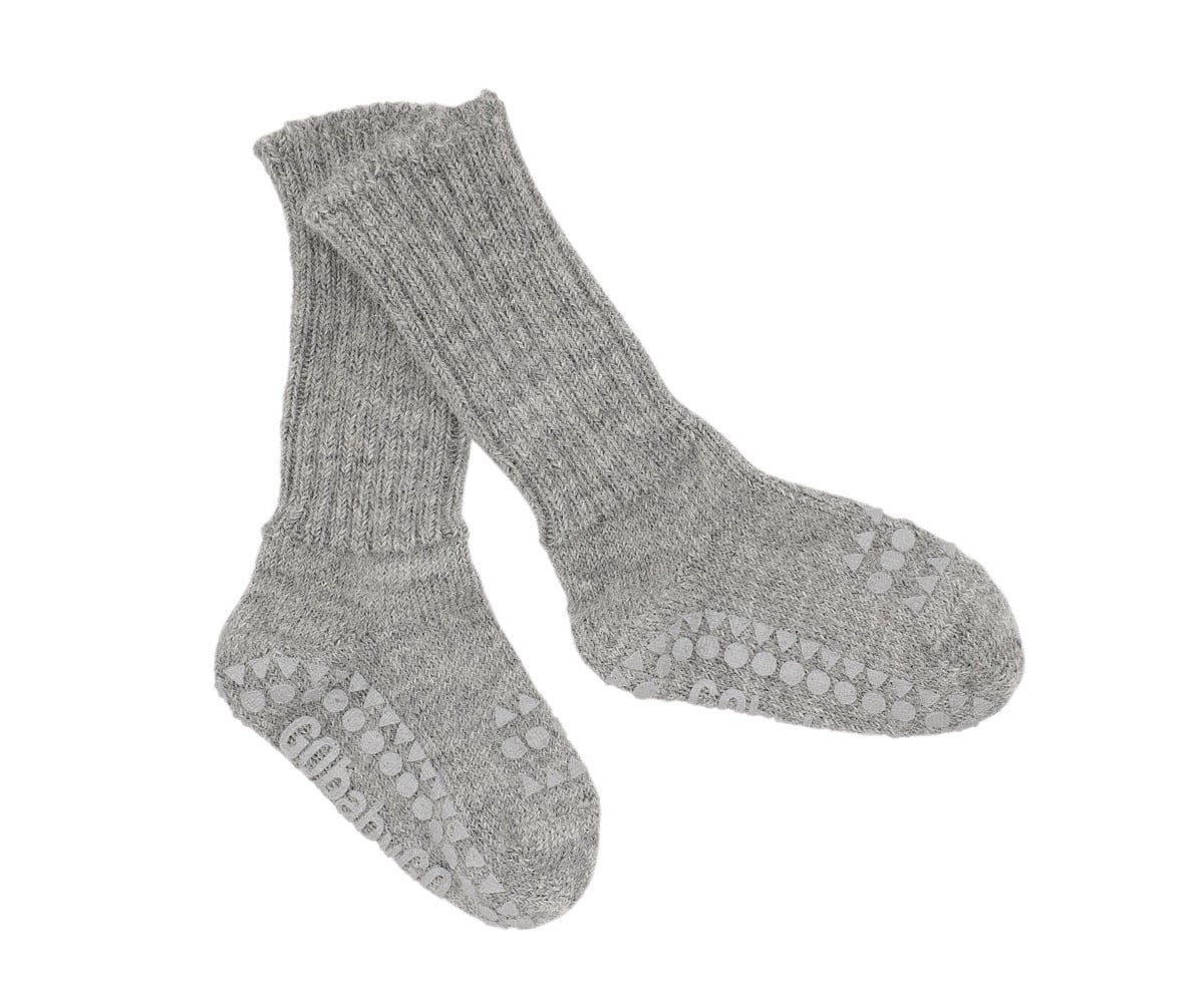 Pack de 3 pares de meias antiderrapantes GoBabyGo em lã de alpaca, cor cinzento mesclado, para bebé