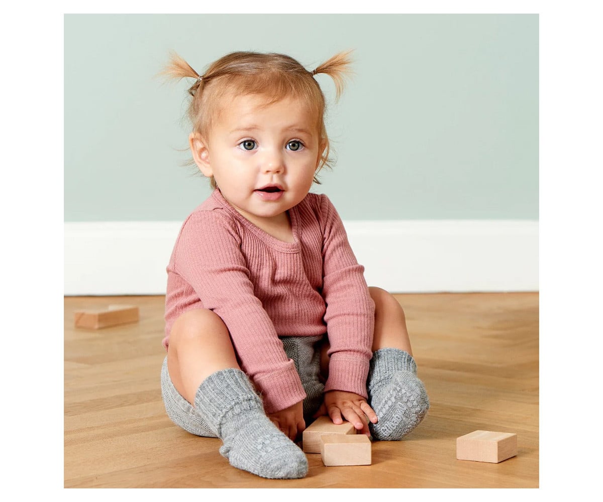 Pack de 3 pares de meias antiderrapantes GoBabyGo em lã de alpaca, cor cinzento mesclado, para bebé