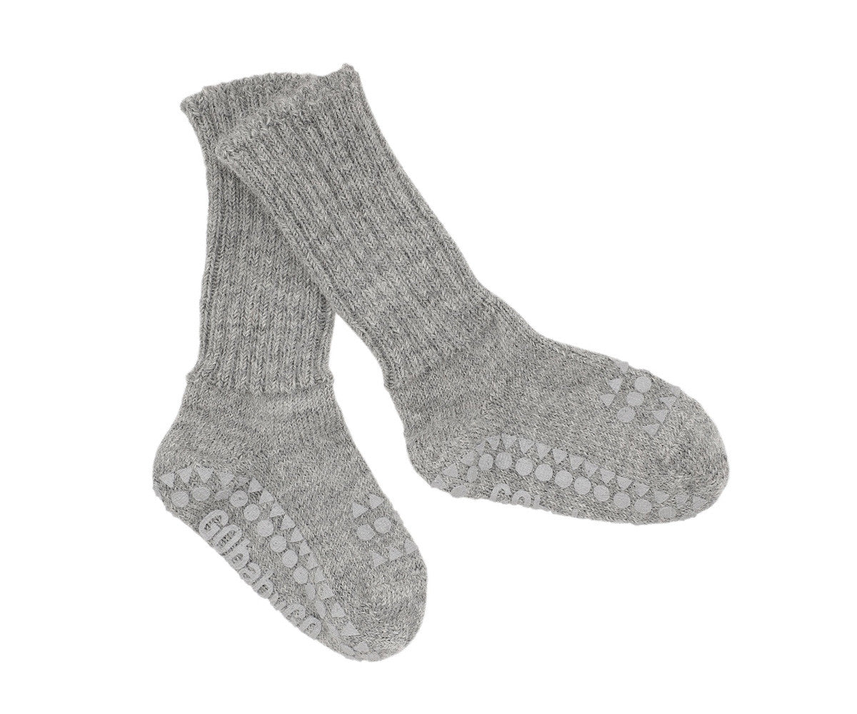Pack de 3 pares de meias antiderrapantes GoBabyGo em lã de alpaca, cor cinzento mesclado, para bebé