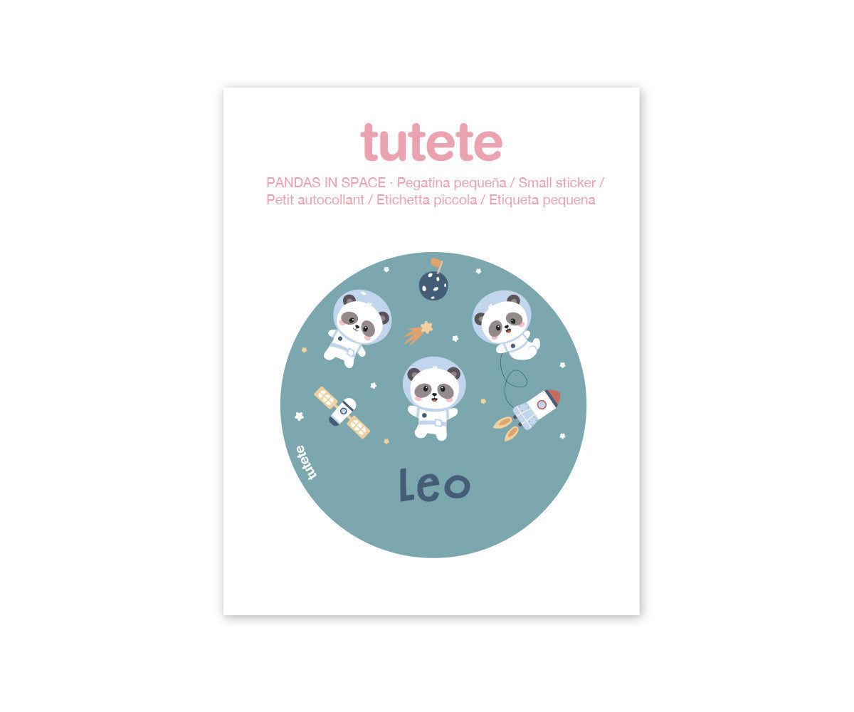 Tutete Adesivo Pequeno para Garrafas e Lancheiras Pandas in Space