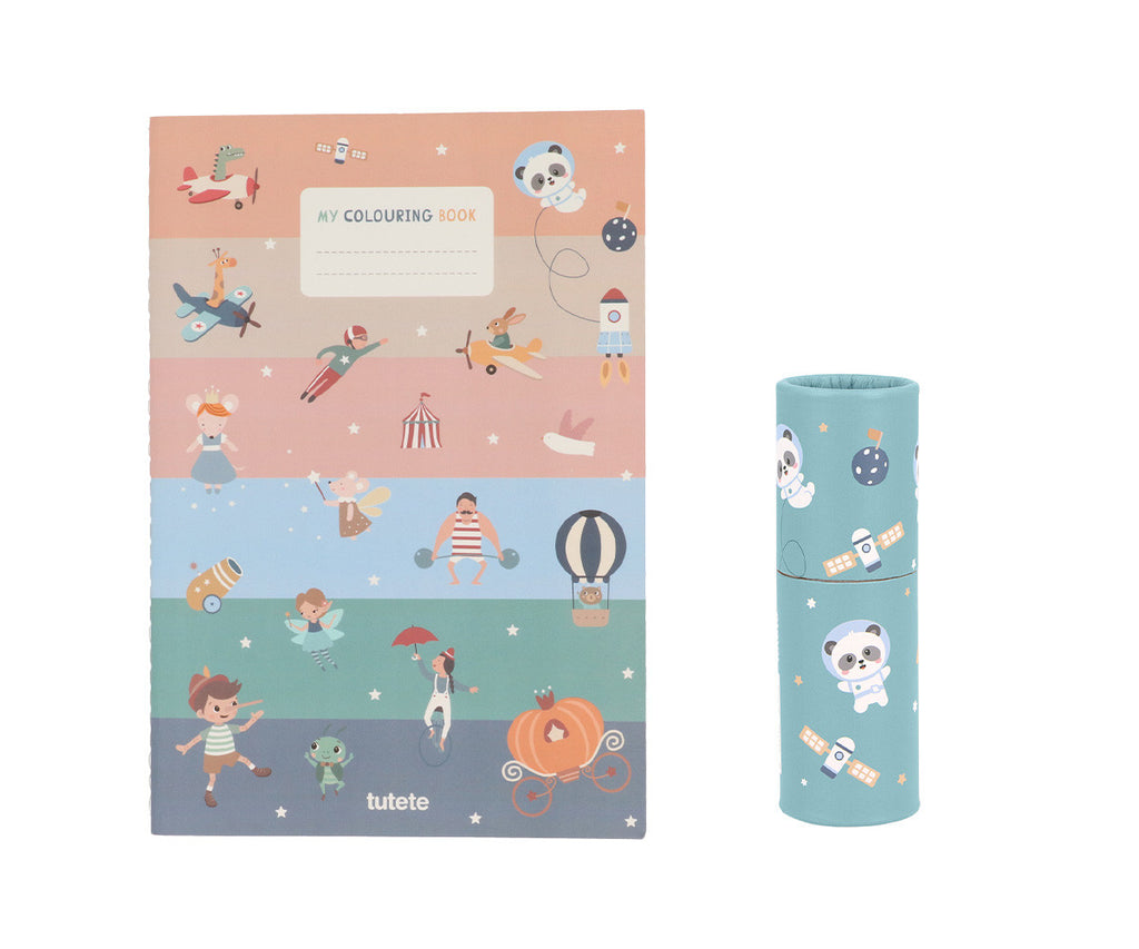 Tutete Livro de Colorir + Tubo de 12 Lápis Pandas in Space