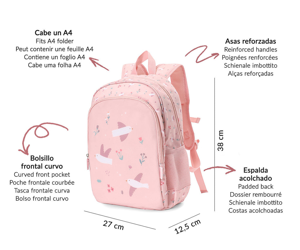 Tutete - Mochila Média + Porta-chaves Personalizável Blossom Birds
