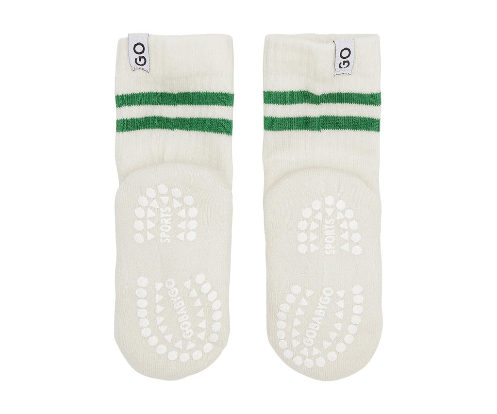 Pack de 3 pares de meias antiderrapantes GoBabyGo Sport em algodão orgânico, cor verde, com pontos na sola