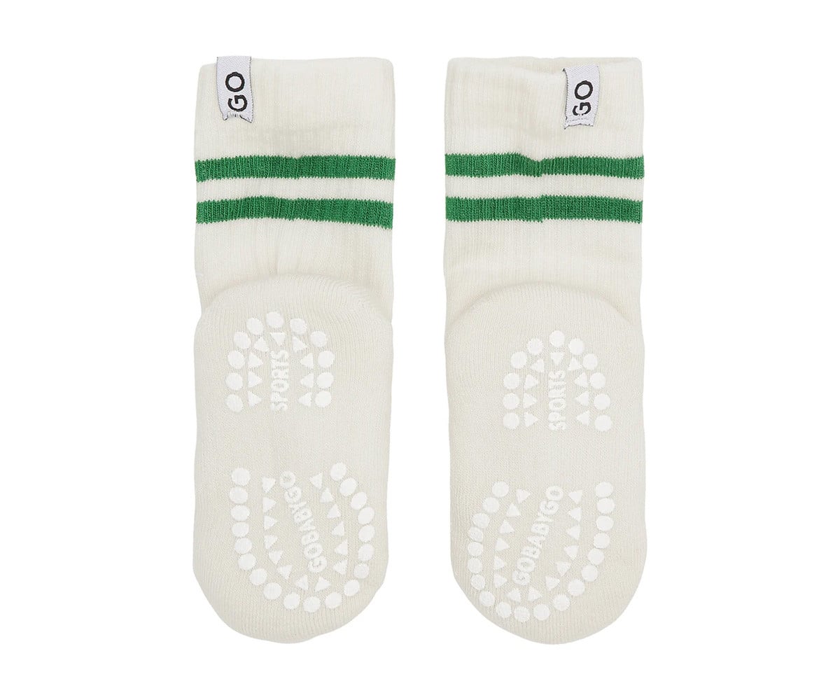 Pack de 3 pares de meias antiderrapantes GoBabyGo Sport em algodão orgânico, cor verde, com pontos na sola