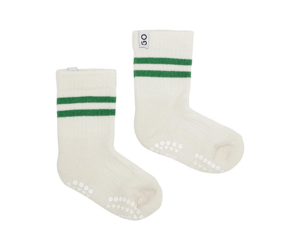 Pack de 3 pares de meias antiderrapantes GoBabyGo Sport em algodão orgânico, cor verde, com pontos na sola