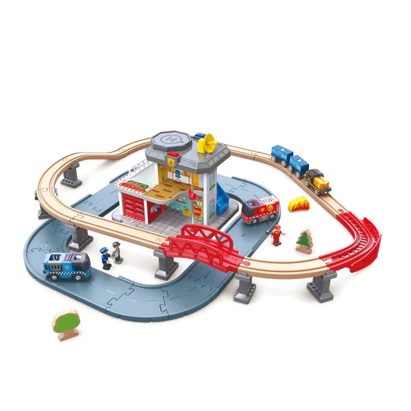 Hape Mega Kit Construção Estação dos Bombeiros e Polícia