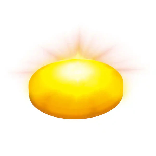 Detalhe do sol LED amarelo que se ilumina, parte central do Hape Puzzle Estações do Ano.