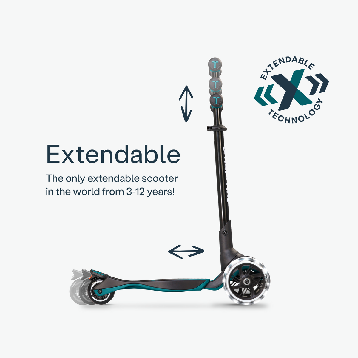 Base extensível da Smartrike XTEND Ride-On aberta em modo trotinete
