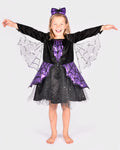 Vestido de aranha da Den Goda Fen com fita de cabelo e detalhes prateados, disfarce de Halloween para menina