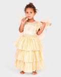 Conjunto de fada dourada da Den Goda Fen com vestido, asas e varinha, disfarce para menina