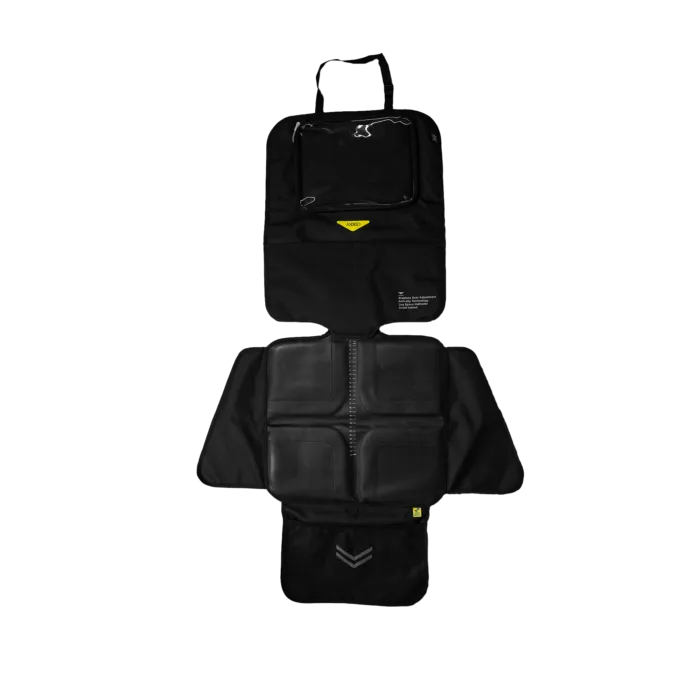 Capa protetora de banco Axkid 3 em 1 vista frontal, completamente desdobrada, com o bolso para tablet visível no topo.