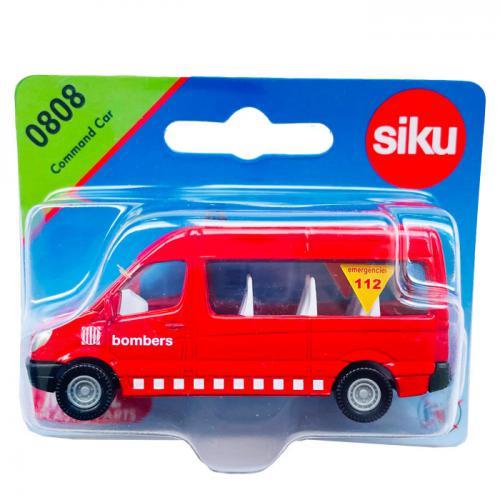 Embalagem da miniatura SIKU 0808 Command Car, mostrando uma ambulância vermelha dos Bombers da Catalunha em blister de plástico com fundo verde e logótipo SIKU vermelho.