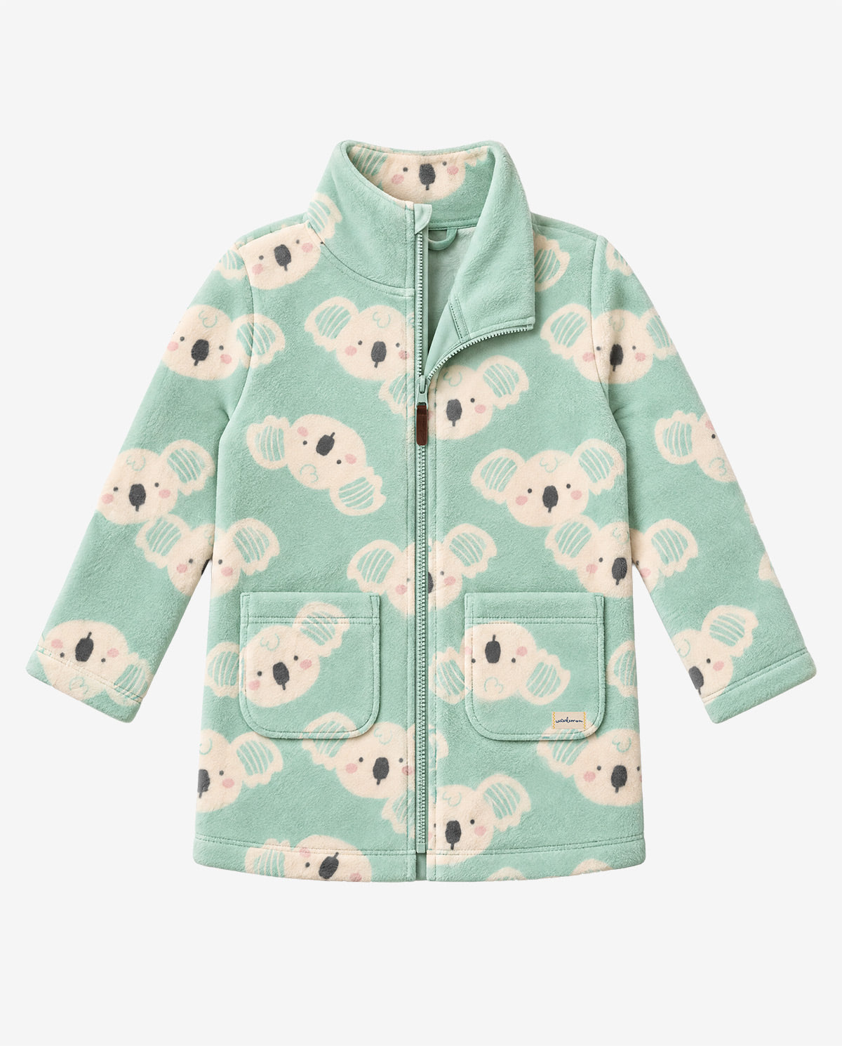 Robe roupão Waterlemon Koalala verde com estampado de coalas e gola alta, vista completa