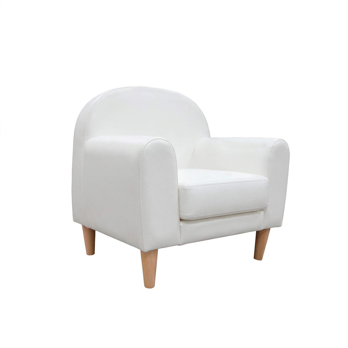 Sofá infantil Micuna Mini com tapizado Polipiel Blanco e pés em madeira, fundo branco