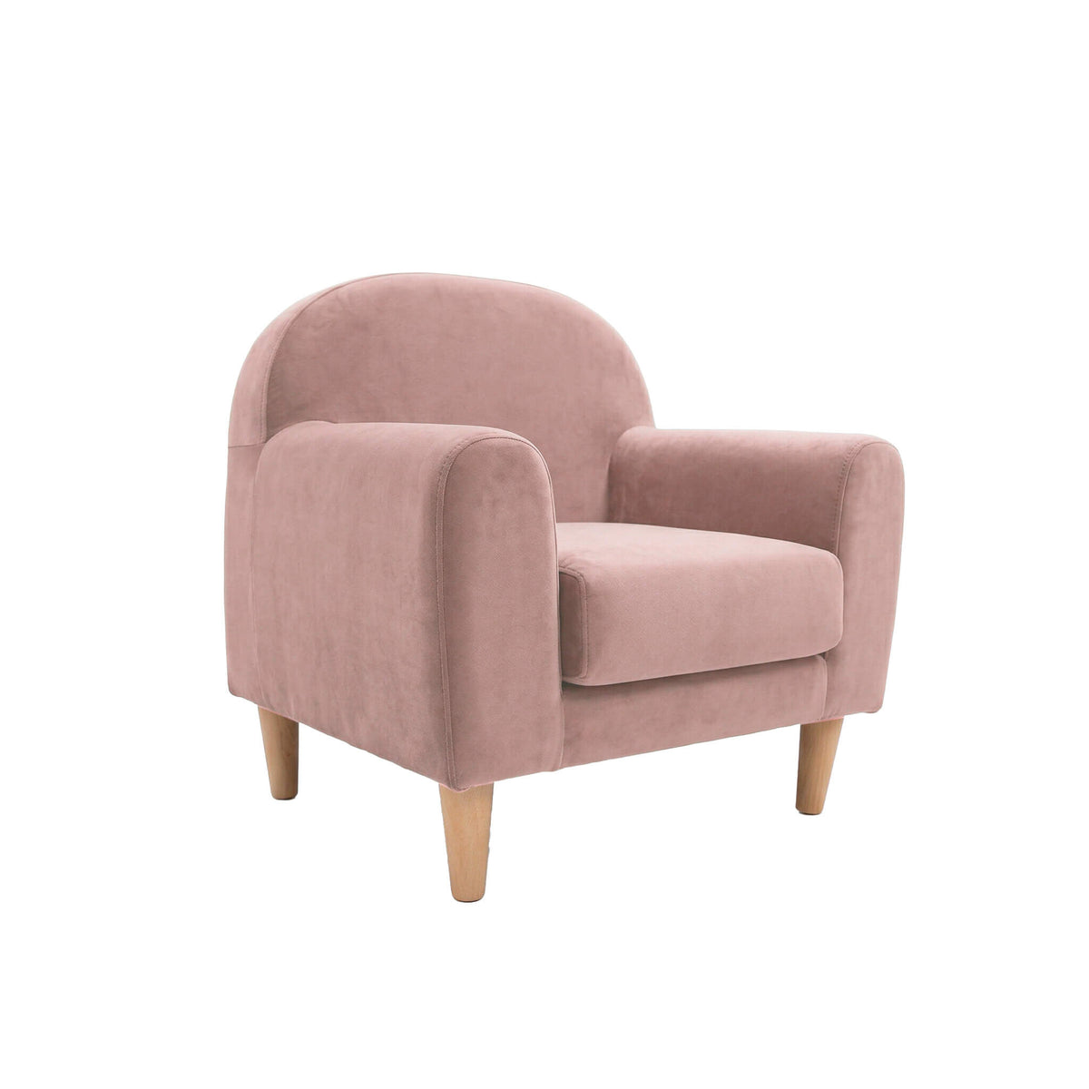 Sofá infantil Micuna Mini com tapizado Rosa Tierra e pés em madeira, fundo branco