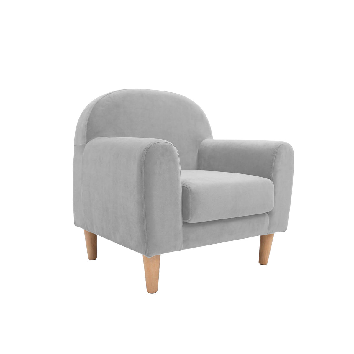 Sofá infantil Micuna Mini com tapizado Gris Claro e pés em madeira, fundo branco