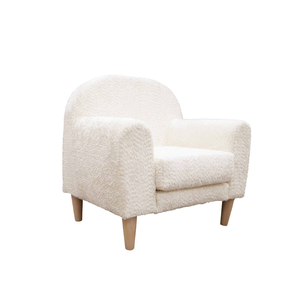 Sofá infantil Micuna Mini com tapizado Borreguito Blanco e pés em madeira, fundo branco