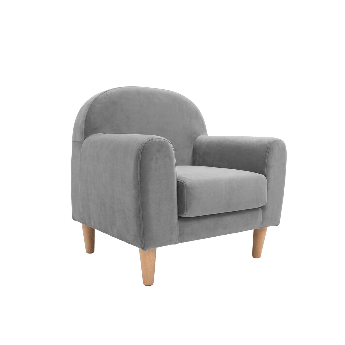 Sofá infantil Micuna Mini com tapizado Gris Noche e pés em madeira, fundo branco