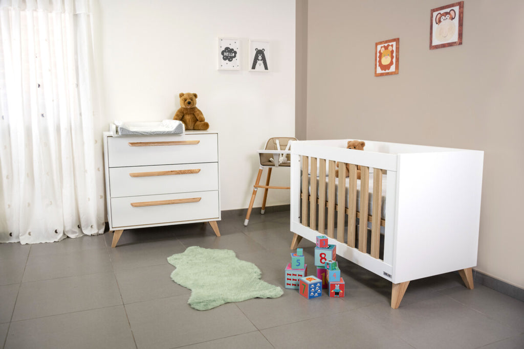 Lazio Cómoda muda-fraldas de 3 gavetas branco e natural da IKID, fotografia 3