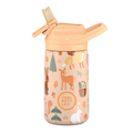 Garrafa Térmica Cool Bottles Woodland Buddies 350ml com design de floresta e animais, tampa de palhinha cor pêssego, vista frontal.