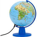 Globo Tecnodidattica Giacomino Luce Safari de 16cm, com mapa político e ilustrações de animais, desligado, em fundo branco.