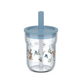 Little Dutch Copo com palhinha 250ml da coleção Forest Friends, transparente com tampa e palhinha azuis, decorado com animais da floresta como raposas e esquilos.