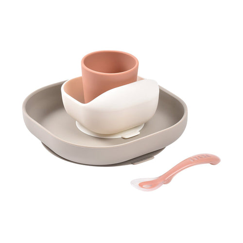 Beaba Conjunto de Refeição em Silicone 4 peças Terracota e Gazelle