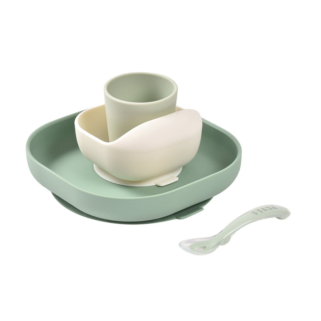 Beaba Conjunto de Refeição em Silicone 4 peças Verde Sálvia e Verde Brumoso