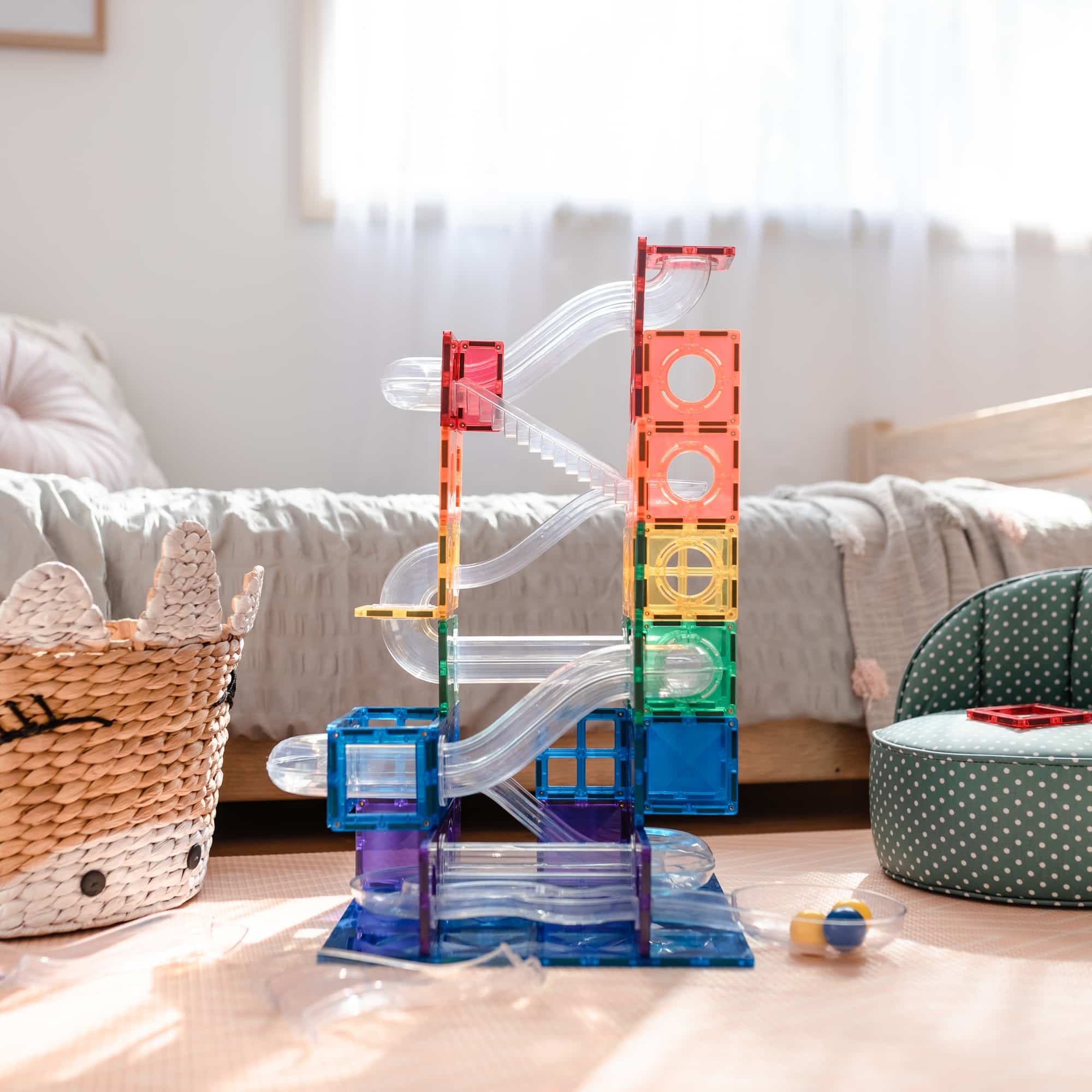 Connetix Magnetic Block Game Ball Run Rainbow 92pc