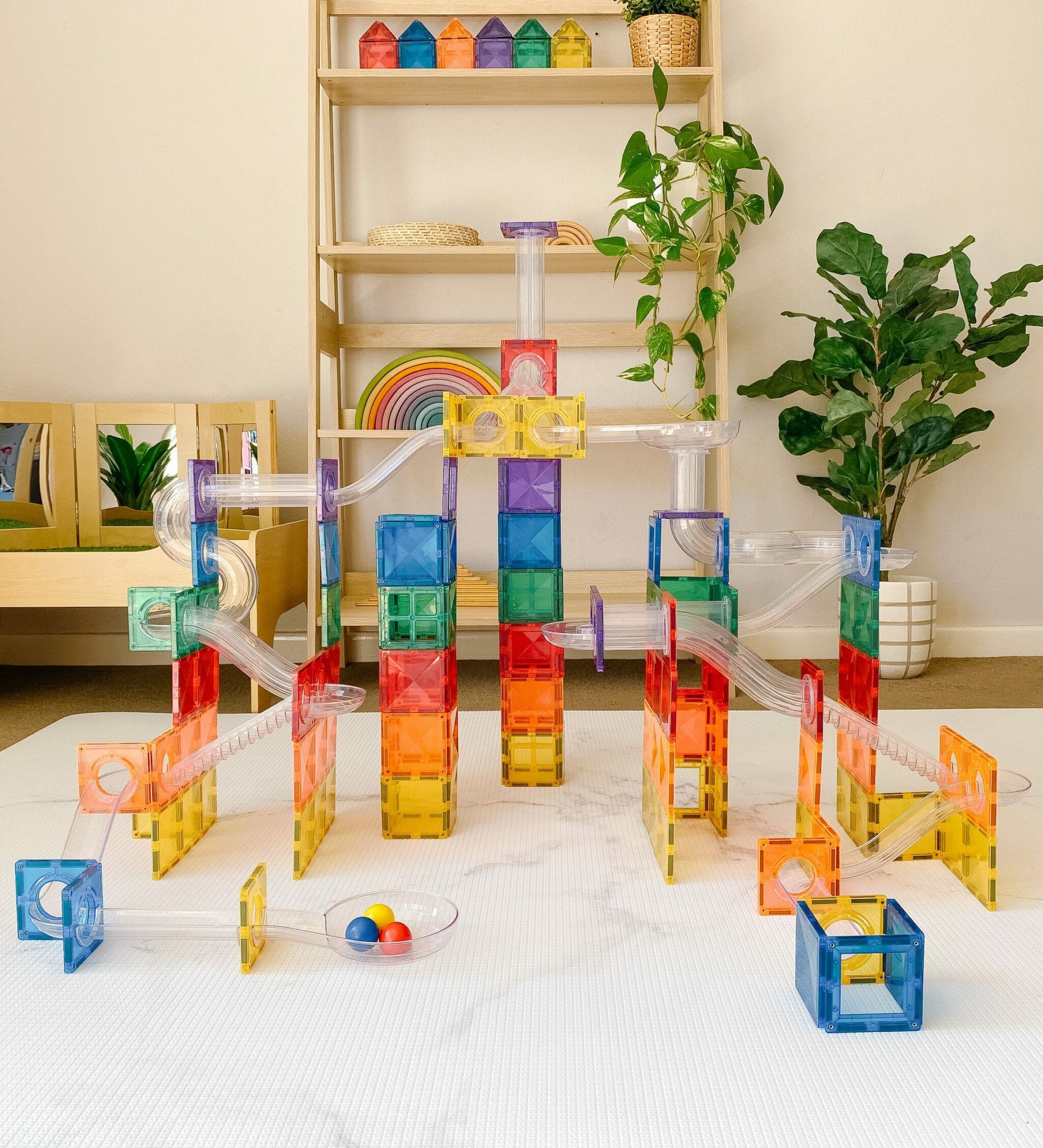 Connetix Magnetic Block Game Ball Run Rainbow 92pc