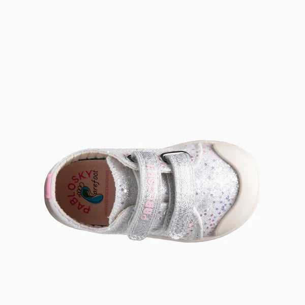 Pablosky Barefoot Canvas Glitter Silver Sneaker