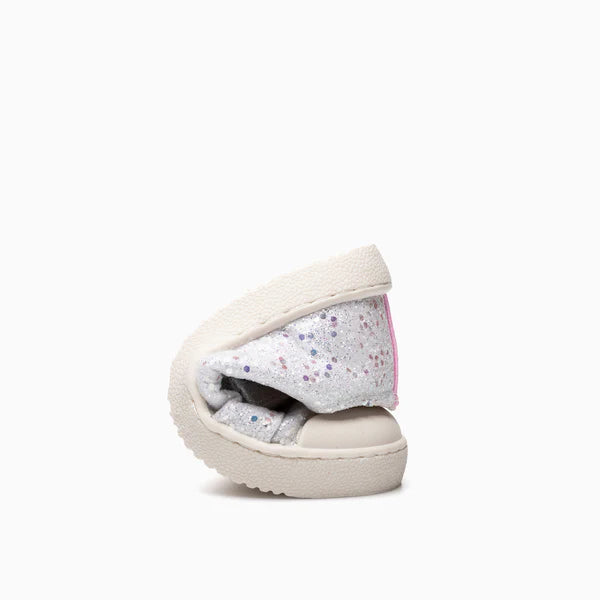 Pablosky Barefoot Canvas Glitter Silver Sneaker