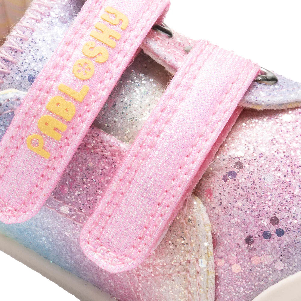 Pablosky Barefoot Sapatilha Lona Glitter Rainbow