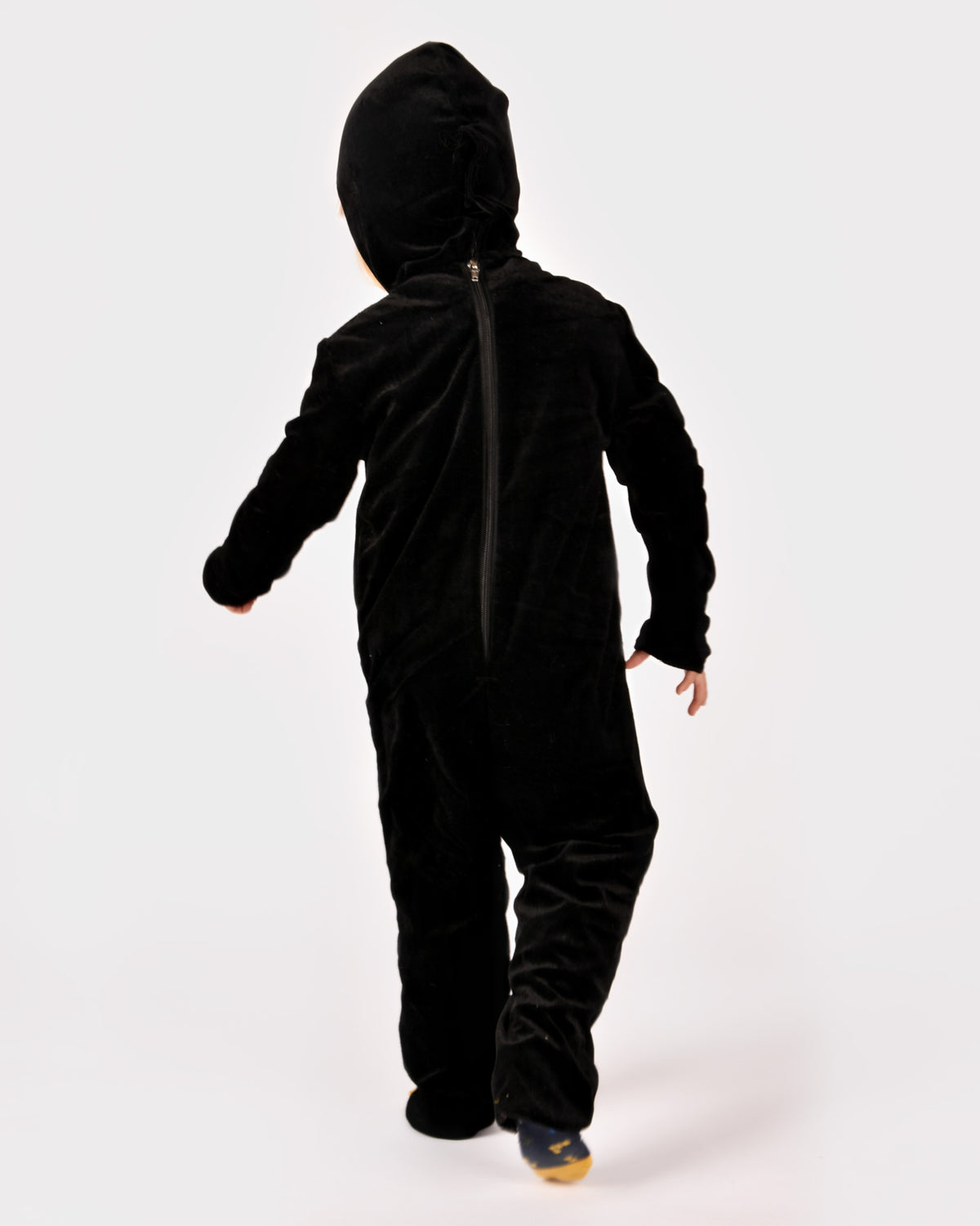 Macacão de esqueleto preto com capuz da Den Goda Fen, disfarce de Halloween para criança