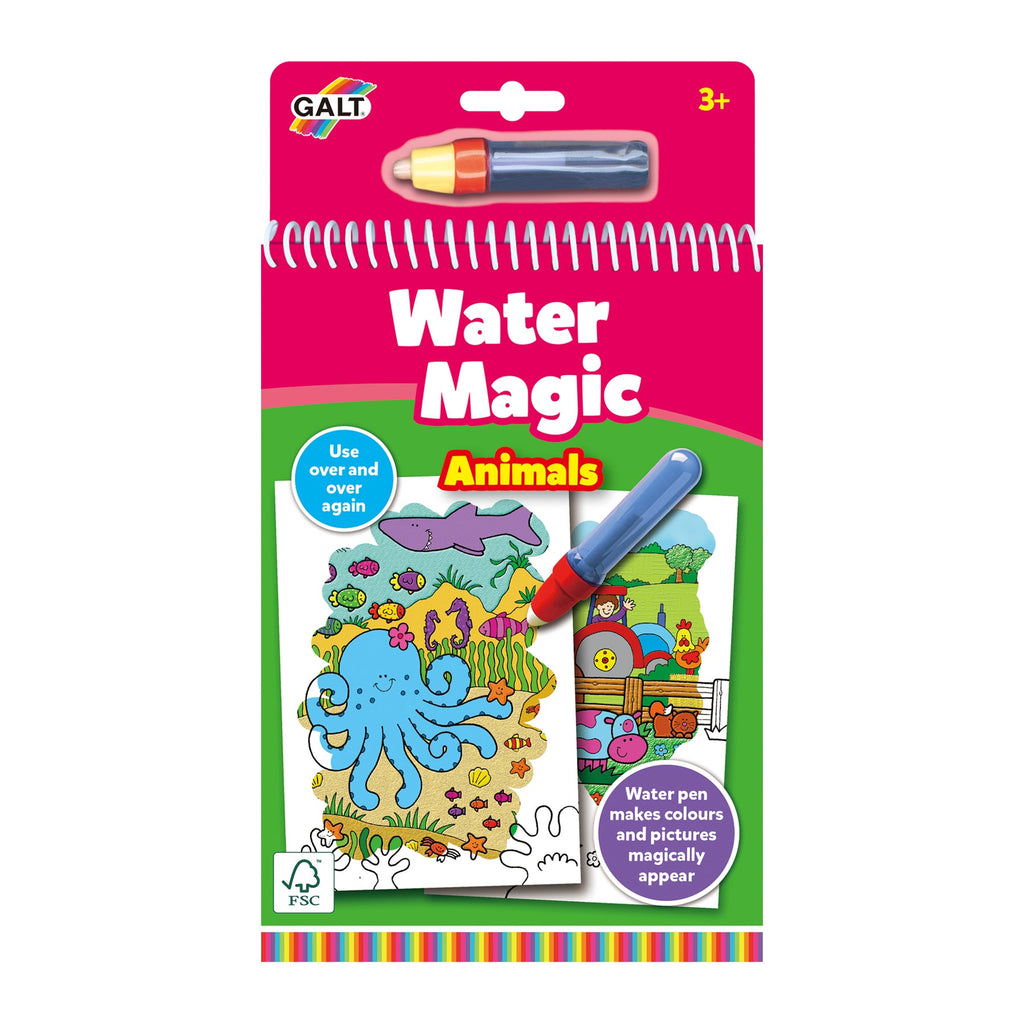 Frente do livro Galt Water Magic Animais para pintar com água, com a caneta recarregável
