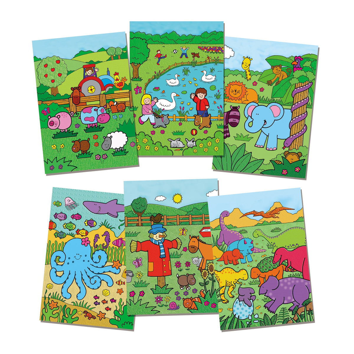 Interior do livro Galt Water Magic Animais, com as páginas para pintar com a caneta de água