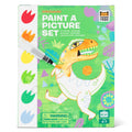 Embalagem do conjunto de aguarela Tiger Tribe "Paint a Picture Set - Dinossauros", com um dinossauro laranja a ser pintado e aviso de idade 4-7.