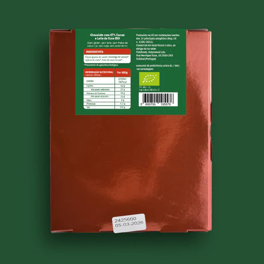 Fidu Árbol de Navidad Tableta de Chocolate Leche de Coco 47% Cacao Ecológico 80g 