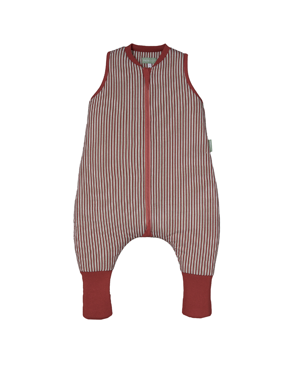 Pijama manta MolisandCo TOG 2.5 com pés e meias antiderrapantes na cor Burgundy Stripes, vestido por uma criança