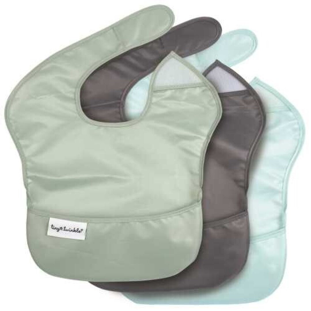 Tiny Twinkle 3-Pack Sleeveless Bibs - Green, Grey and Ice