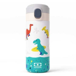 Garrafa térmica Monbento MB Pop de 360 ml com padrão Dinos e tampa de bico com botão de segurança