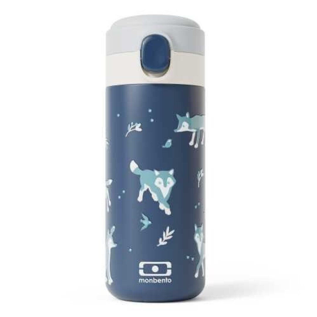 Garrafa térmica Monbento MB Pop de 360 ml com padrão Wolf e tampa de bico com botão de segurança