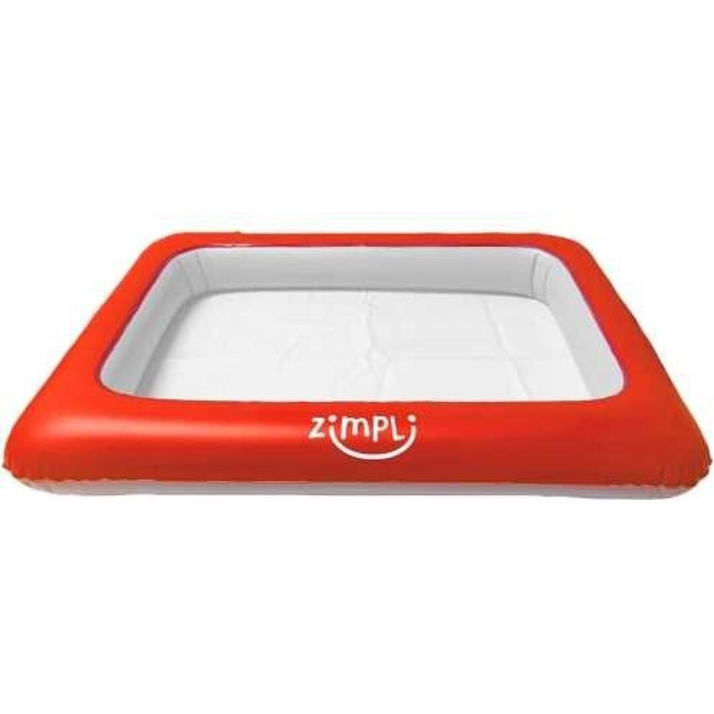 ZIMPLIKIDS Bandeja de jogo insuflável vazia, de cor vermelha com o interior branco, apresentando o logótipo Zimpli na parte frontal.